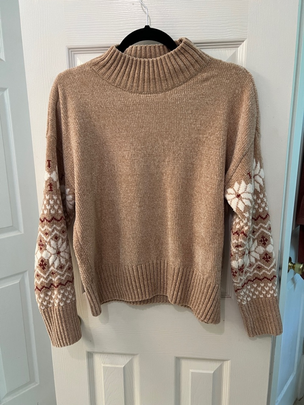 Christian Siriano Tan Fair Isle Mock Neck Sweater